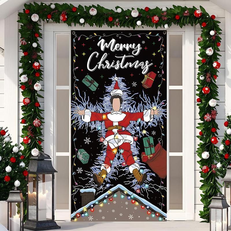 Christmas Themed Door Banner, 1 Count Cartoon Pattern Door Hanging Banner with 4 Grommets, Festive & Party Supplies for Home & Outdoor