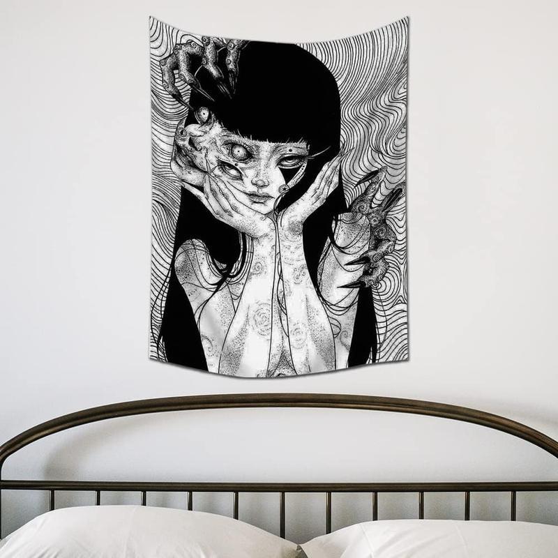 Halloween Decor - Canvas Anime Tomie Revenge Junji Ito Tapestry, Hanging Dorm Party Backdrop Decorations Home Decorations for Living Room Bedroom(60 x 40 in) Peach velvet material Cotton Decorative