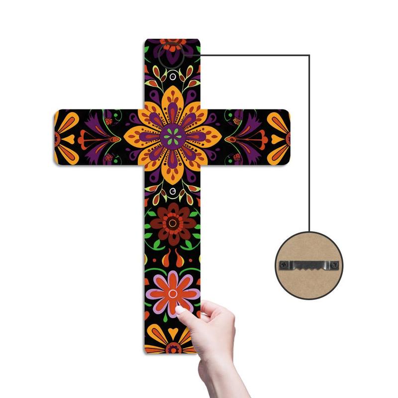 Floral Pattern Cross Decoration, 1 Count Wooden Wall Decor, Wall Mounted Festive Decoration for Home Farmhouse Living Room Church