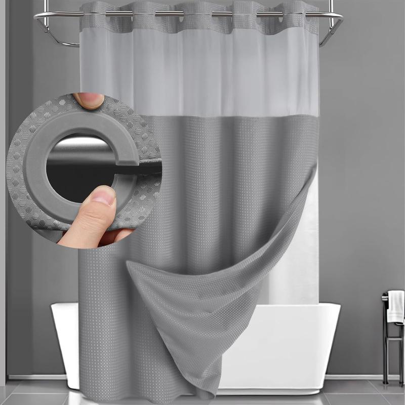 No Hook Shower Curtain with Snap in Liner Set Less Time Grey Waffle Shower Curtain for Bathroom 75