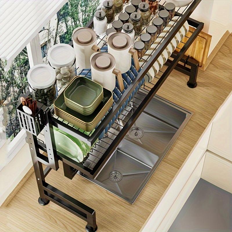 105cm Household Kitchen Shelf, Carbon Steel Countertop Sink Bowl Rack Storage Drain Rack, Tableware and Pot Lid Storage Rack