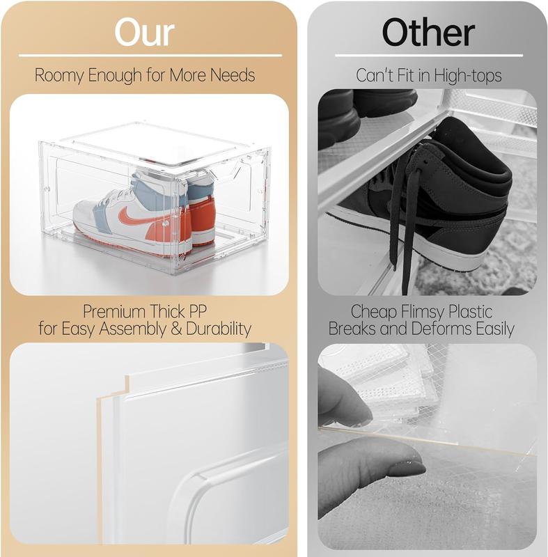 DELAMU Stylish Transparent Organizer Shoe Box: magnetic door, stackable stain-resistant design, reinforced material, suitable for shoes、bags and toys