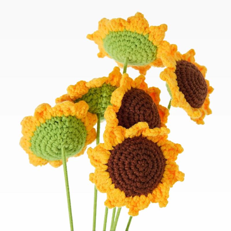 YShomy Crochet Handmade Sunflowers 6pcs set, Longlasting Knitted Flowers for Home Decoration, Christmas Gift, Valentines Day, Cotton Decorative Plant