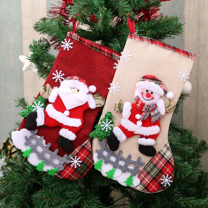 Christmas Themed Fabric Hanging Ornament, 1 4 Counts Cute Cartoon Christmas Stockings Hanging Decoration, Hanging Ornament for Home Party Festival, Home Decor