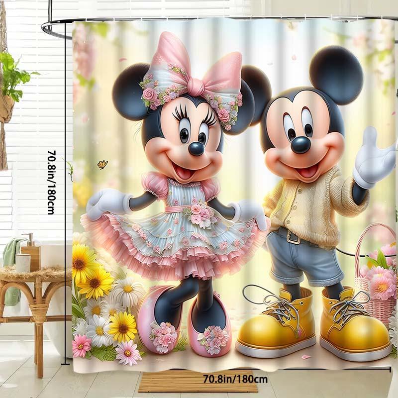 Cartoon Pattern Shower Curtain, 1 Count Waterproof Bathroom Curtain with Hooks, Bathroom Decor Supplies for Home Hotel Salon