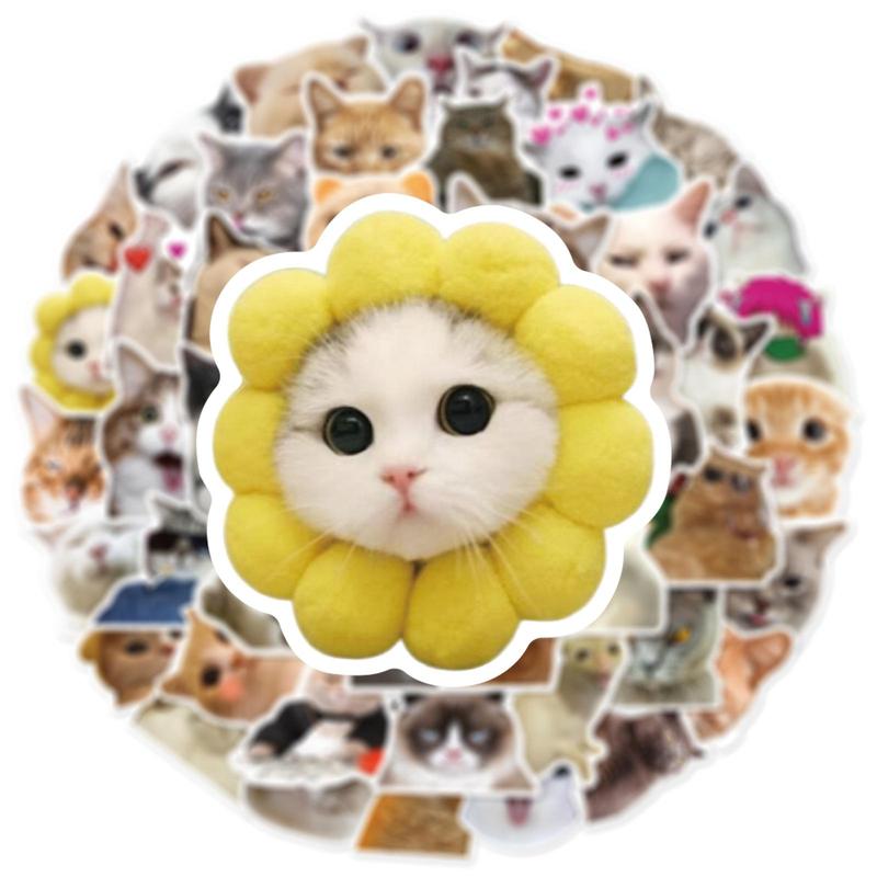 50pcs Cute Cartoon Cat Pattern Sticker, Funny Cat Animal Waterproof Cartoon Sticker, Decoration Sticker For Computer, Guitar, Bag, Water Cup, Scrapbook