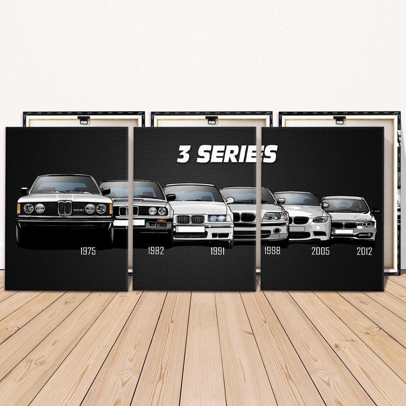 Car Series Canvas with Wooden Frame, 3 Counts Modern Art Car Pattern Wall Decor Painting, Wall Art Decor for Home Living Room Bedroom Office