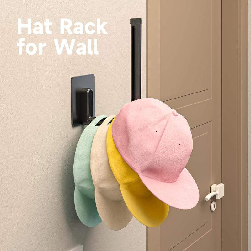 Hat Organizer for Baseball Caps Hat Rack for Wall Hat Hooks Hat Storage Holder for Closet Door Adhesive Drill Mount 4 Pack Model(Black)