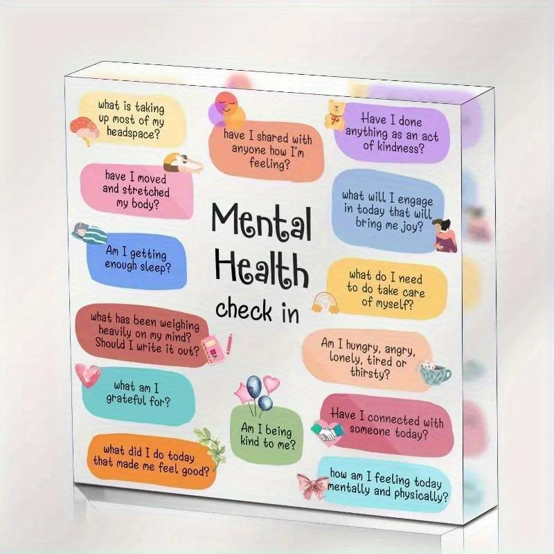 Colorful Mental Health Check in Acrylic Sign, Daily Confirmation of Mental Health Registration, Contemporary Style, Home, Office, and Therapy Rooms Desk Decor