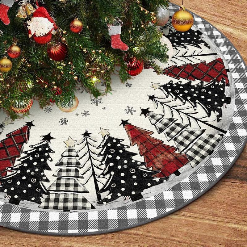 Christmas Tree Skirt, 35 Inch Buffalo Plaid Pattern Tree Skirt, Soft Christmas Tree Mat for Farmhouse Holiday Party Indoor Outdoor Decor, Home Decor