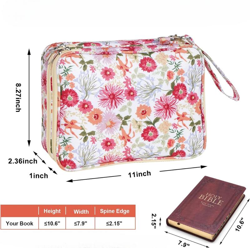 Bible Cover Dual-layers Bible Case Large Floral Bag With Multiple Pockets For Bible Study