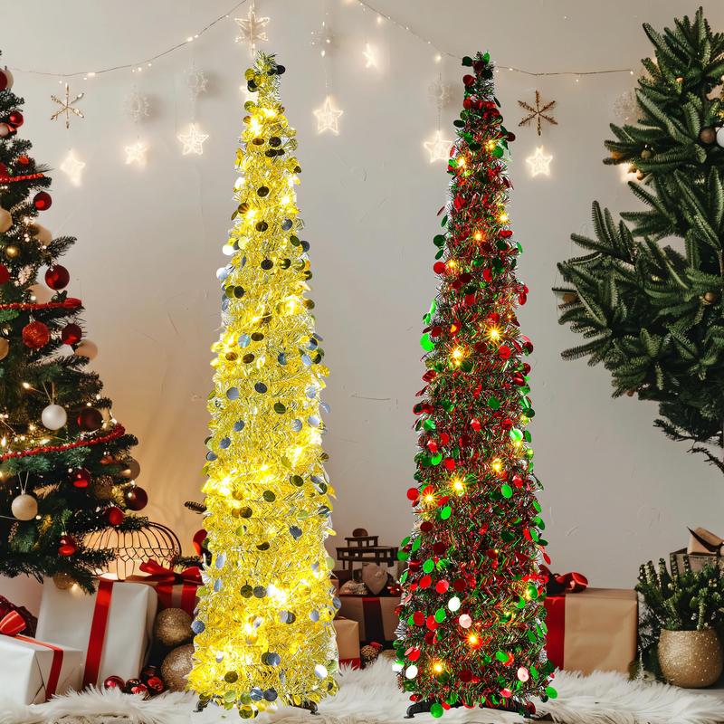 5ft Christmas Tree, 1 Count 8 Flashing Modes Warm White Light Christmas Tree, Perfect for Indoor Outdoor Party Home Decor, Christmas Decor